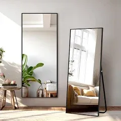 NicBex Full Length Mirror with Stand, 56"x19" Aluminum Alloy Frame Floor Mirror, Black, Shatter-Proof Glass - Free Standing, Leaning Against Wall or