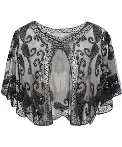 BABEYOND 1920s Shawl Wraps Sequin Beaded Evening Cape Bridal Shawl Bolero Flapper Cover Up