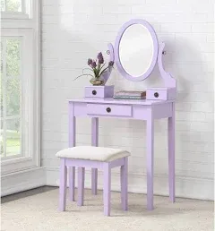 Roundhill Furniture Moniys Wood Makeup Vanity Table and Stool Set