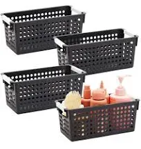 4-Pack Pink Plastic Storage Crate Small Baskets for Organizing Collapsible Storage Crates for Desk Organizers,Stackable Cute Storage Bins for Classroom,Office,Bathroom 5.9"x 3.9" x 2.3"