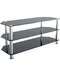 45 In. Black And Chrome Glass Tv Stand Fits Tvs Up To 55 In. With Open Storage