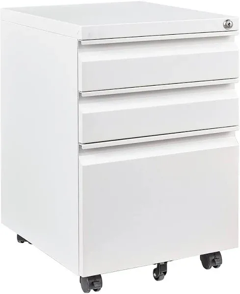 3 Drawer Mobile File Cabinet with Lock,Metal Filing Cabinets for Home Office Organizer Letters/Legal/A4,Fully Assembled (White)