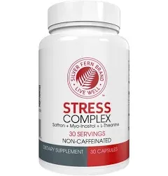 Silver Fern Stress Complex Supplement - with Caffeine - Sleep, Worry, Mood & More - with Saffron Supplements, L-Theanine Supplement, and Myo-inositol - Natural Stress Relief Supplement - 30 Servings