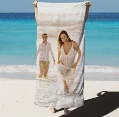 Custom Photo Beach Towel 30”X59”/35.4”X70.9” Personalized Text Beach Towel Microfiber Beach Towel Soft and Comfortable - Suitable for Fitness, Swimming, Camping, Seaside (1 Photo)