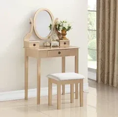 Roundhill Furniture Moniys Wood Moniya Makeup Vanity Table and Stool Set, Rose Gold T2574p163833