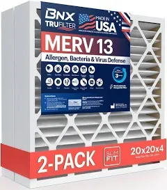 BNX TruFilter 20x22x1 Air Filter MERV 13 (6-pack) - Made in USA - Electrostatic Pleated Air Conditioner HVAC AC Furnace Filters for Allergies, Pollen,