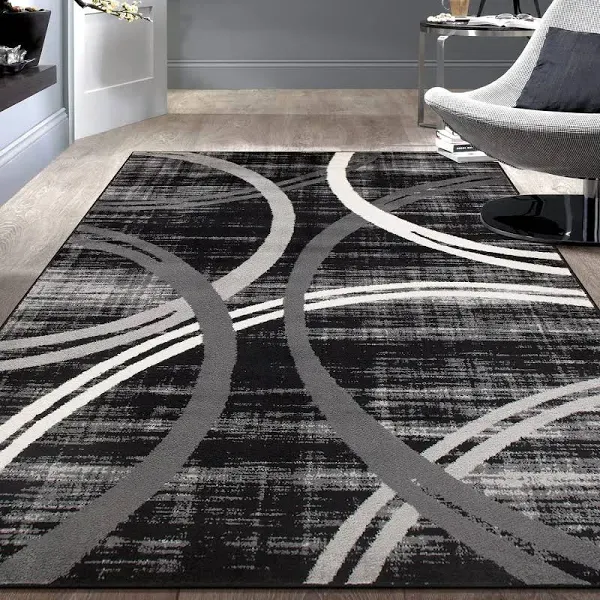 Modern Wavy Circles Design Runner Rug 2&#039; x 7&#039; 2&#034; Blue