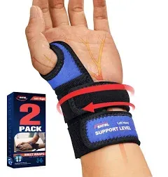 FEATOL 2 Pack Wrist Wraps for Pain, Hand Wraps for Carpal Tunnel, TFCC, Tendonitis, Sprained, Work, Sports, Extra Compression Wrist Support for Women Men, Left & Right Hand, Medium