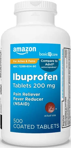 Amazon Basic Care Ibuprofen Tablets, Fever Reducer and Pain Relief from Body Aches, Headache, Arthritis and More