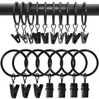 AMZSEVEN 90 Pack Curtain Rings with Clips, Drapery Clips with Rings, Hangers Drapes Rings 1.26 inch Interior Diameter, Fits Up to 1 inch Curtain Rod