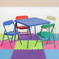 Kids 5-Piece Set Folding Square Table and Chairs Set Children&#039;s Activity Table