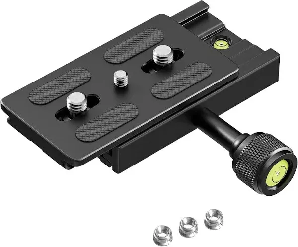 Neewer Quick Release Plate with Clamp Set, 90mm QR Plate with Clamp Adapter, 3/8" 1/4" Screw, Bubble Levels, 3/8" to 1/4" Thread Adapter, Compatible with Arca Swiss Tripod Monopod Ball Head, QR90