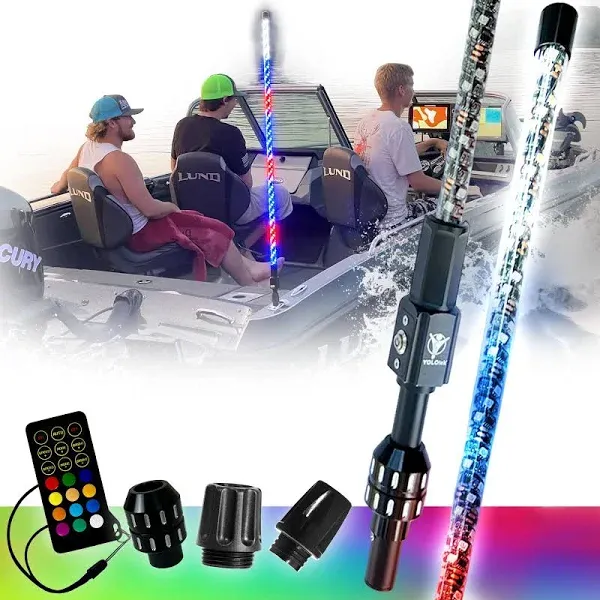 YOLOtek 4ft NavLIGHT SHOW US Veteran Owned! 360º Coast Guard 2NM Approved Multicolor Boat Navigation Lights LED Boat Lights Boat Whip Lights Anchor Running Stern Light Bass Boat Accessories Safe & Fun