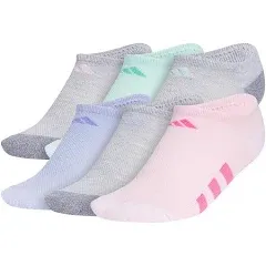 adidas Athletic Cushioned No Show Socks (6-Pairs) for Kids, Boys and Girls-Durable, Breathable Low-Profile Fit