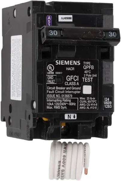 Siemens QF230A, 30 Amp, 120/240 Volt, Double Pole, GFCI Circuit Breaker, Plug-In