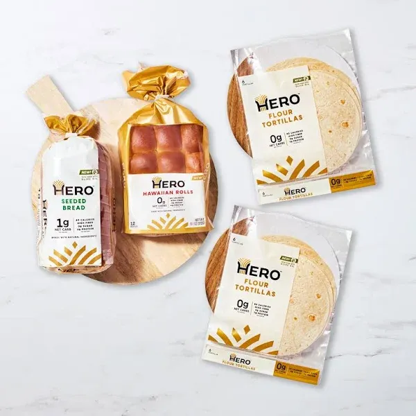 Hero Bread Hero Hits Bundle — 0g Net Carb Hawaiian Rolls, Tortillas & 1g Net Carb Seeded Bread | 0g Sugar, High Fiber, 100 Calories per serving | Net Low Carb & Keto-Friendly