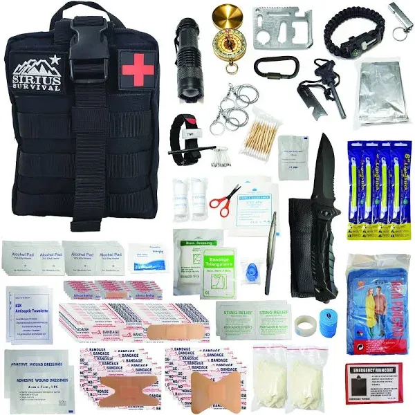 Premium 250 Piece Molle Survival & First Aid Kit - Outdoor Emergency Gear & Trauma Bag for Camping Hiking Hunting Car Cabin and Other Adventures