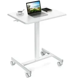 Sweetcrispy Small Mobile Rolling Standing Desk - Overbed Table, Teacher Podium with Wheels, Adjustable Work Table, Rolling Desk Laptop Computer Cart