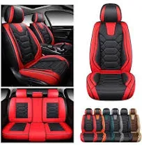 OASIS AUTO Car Seat Covers Premium Waterproof Faux Leather Cushion Universal Accessories Fit SUV Truck Sedan Automotive Vehicle Auto Interior Protector Front Pair (OD-004 Black)