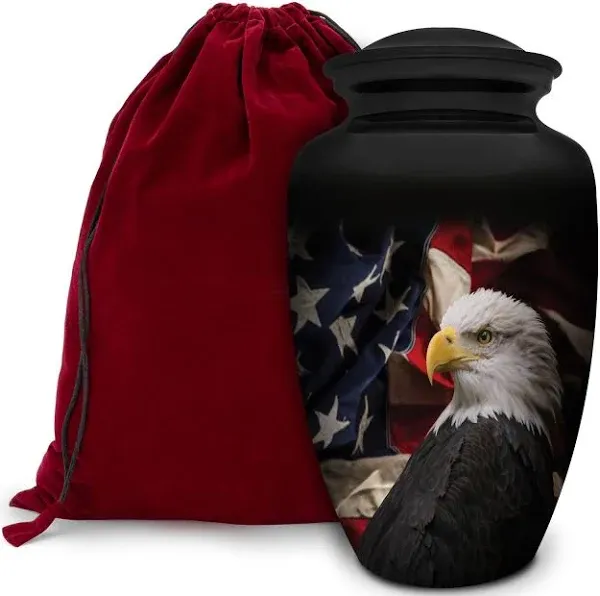 Patriotic Hearts Eagle Urn for Human Ashes | American Flag Cremation Urn for Adu