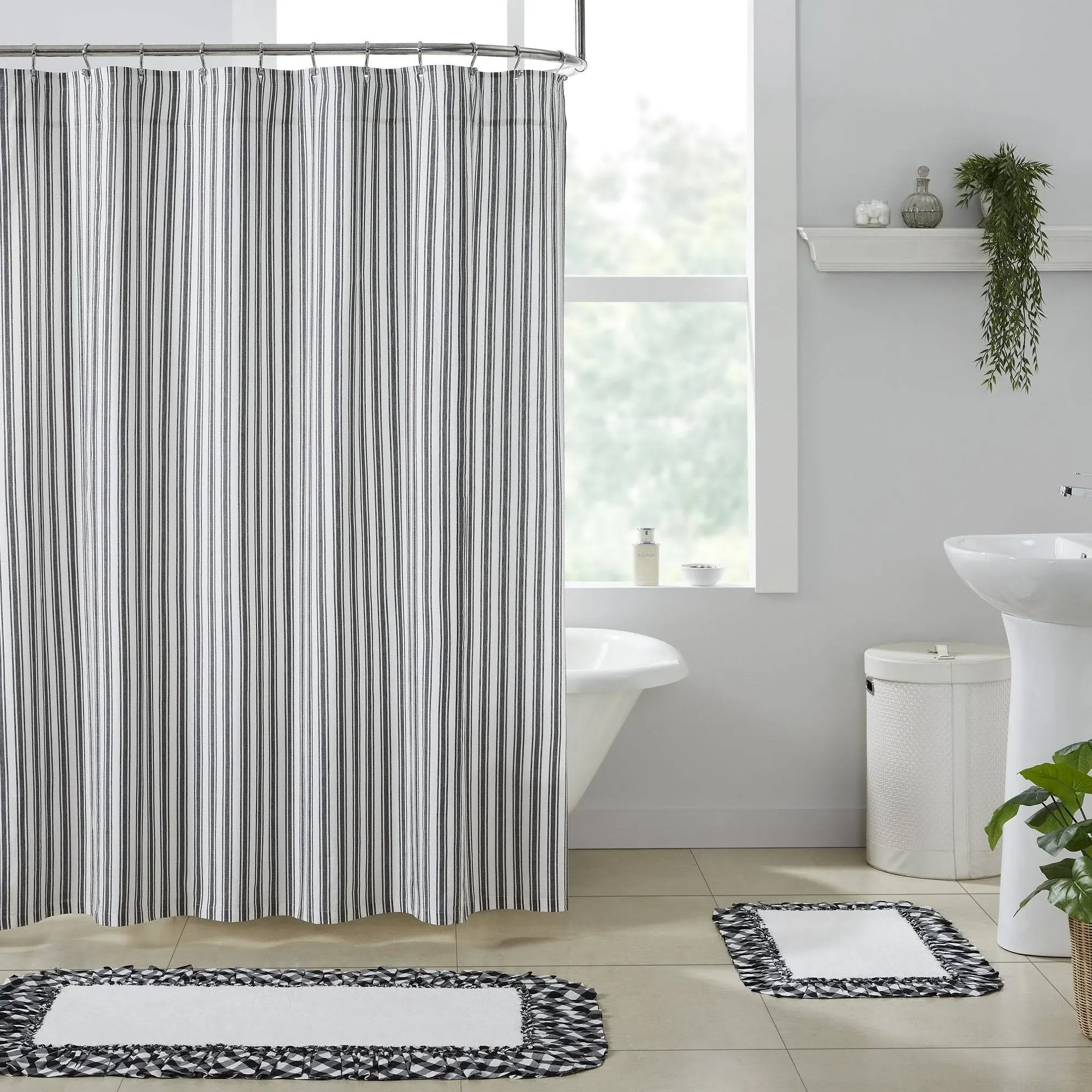 Shower Curtain Sawyer Mill Black Ticking Stripe Farmhouse 72x72 Bath VHC Brands