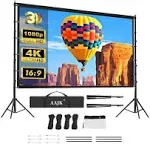 AAJK 150in Projector Screen and Stand,Portable 16:9 4K HD Indoor Outdoor Projection Screen with Wrinkle-Free Design, Ideal for Home Theater and Backyard Cinema – Includes Carry Bag