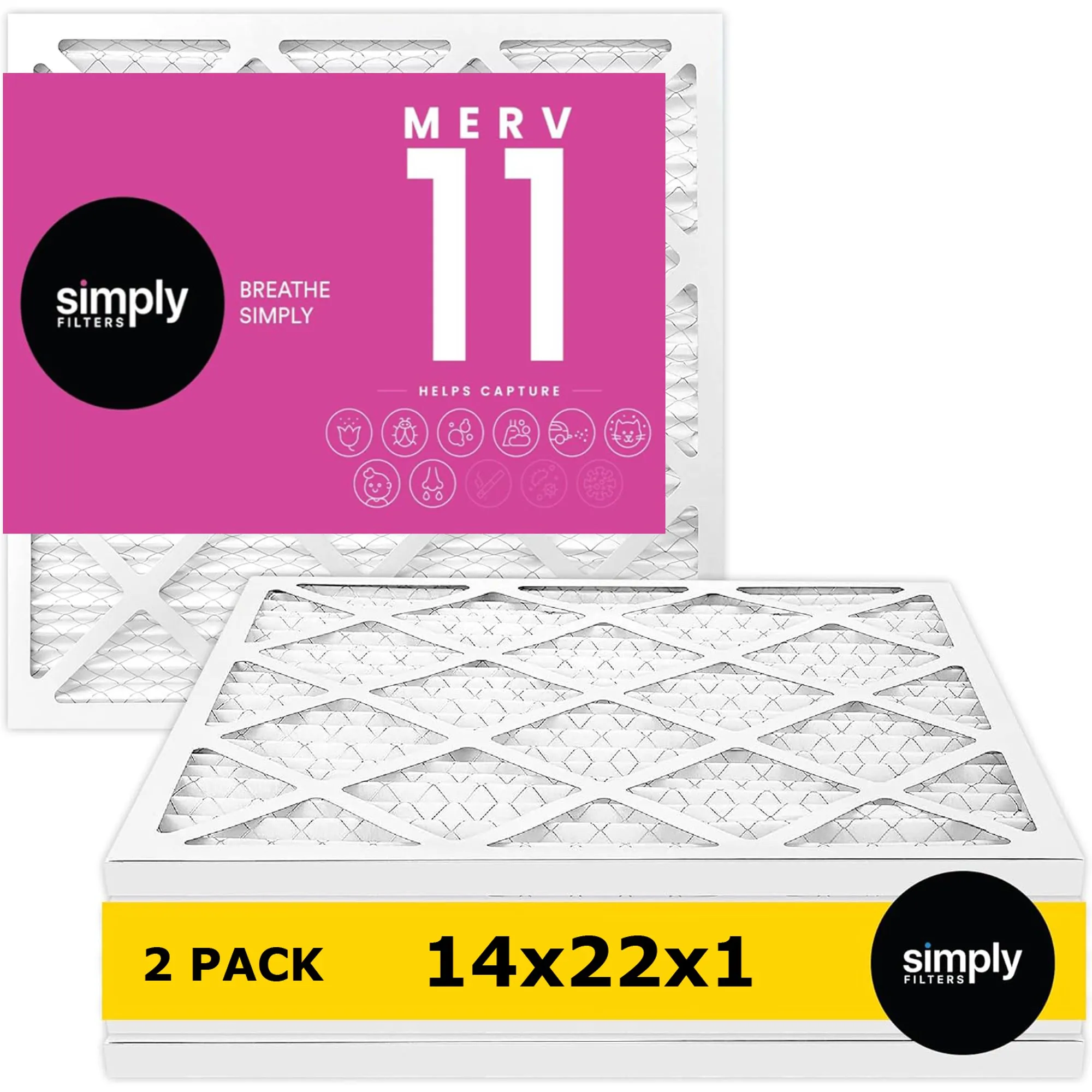 Simply Filters 14x22x1 MERV 11, MPR 1000, Air Filter - Actual Size: 13.75"x21.75"x0.75" HVAC, AC Furnace Air Filter (2 Pack)