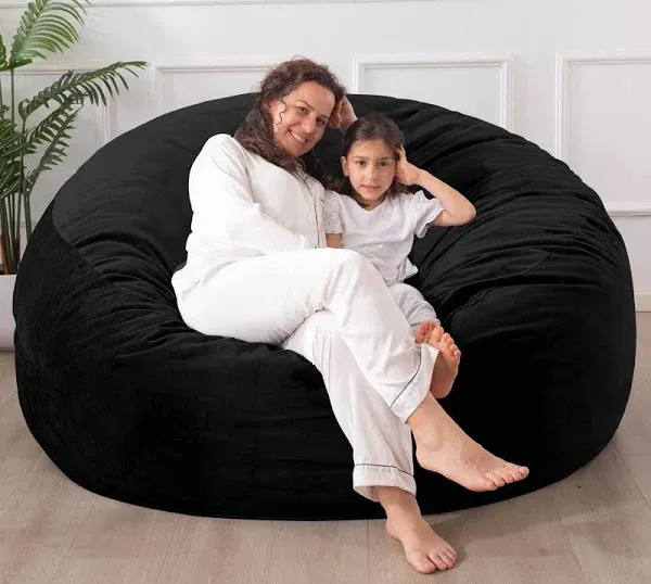 [Velvet Fabric] Large Bean Bag Chair: 4 ft Memory Foam Bean Bag Chairs for Adults with Filling,Adult/Kids Bean Bag Chair with Filler Included,Soft Faux Fur Fabric,Fog Grey,4 Foot