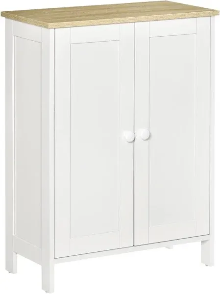 HOMCOM Storage Cabinet, Double Door Cupboard with 2 Adjustable Shelves, for Living Room, Bedroom, or Hallway, Grey