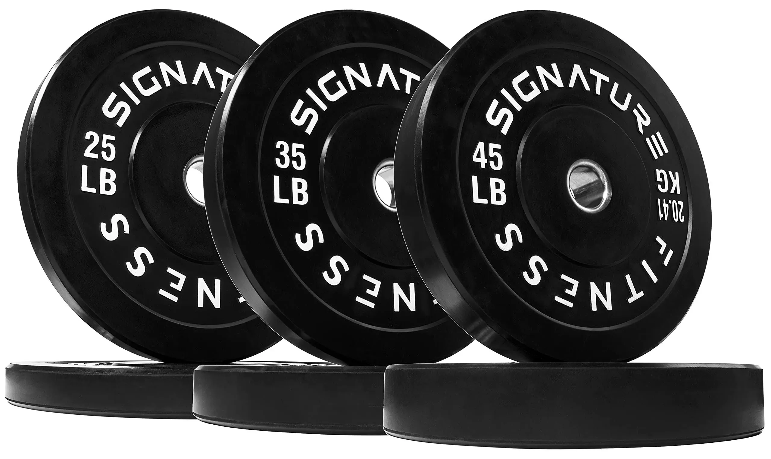 Signature Fitness 2" Olympic Bumper Plate Weight Plates with Steel Hub in Pairs or Sets - 100% Virgin Rubber