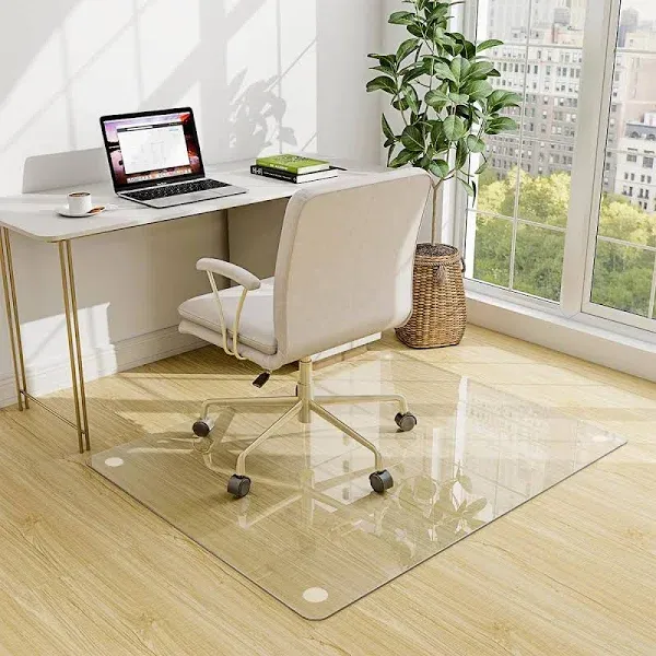 Easly 36" x 46" Chair Mat for Carpet - Office Chair Mat - Tempered Glass Floor Mat for Home/Office/Carpet Clear Computer Floor Mat - with 4