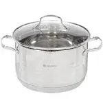 Daniks Tokio Stainless Steel Stock Pot with Glass Lid | Induction 4.5 Quart | Pasta Pot with Strainer Insert | Dishwasher Safe Pot | Measuring Scale | Soup Pasta Stew Pot | Silver