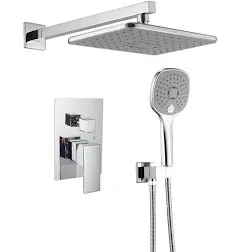 BWE Shower System Chrome Shower Faucet Set Complete with Valve Multi Function Rain Shower Fixtures Rainfall Shower Head and 3-mode Handheld Combo Kit for Bathroom Wall Mounted