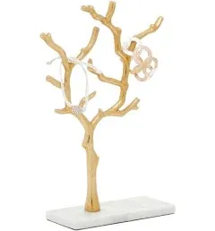 Deco 79 Marble Tree Jewelry Stand with Marble Base, 9" x 3" x 13", Gold