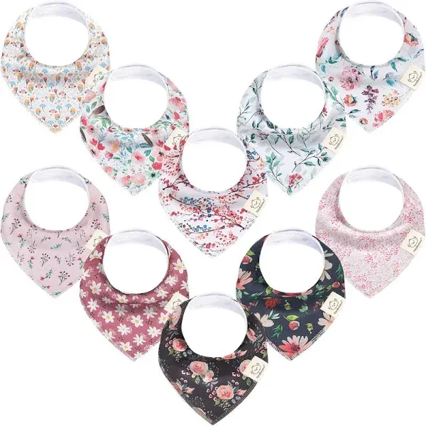 8-Pack Muslin Bibs for Baby Girls, Baby Boys - Muslin Baby Bibs for Drooling and Teething, Bandana Bibs for Baby Girl Bibs, Baby Bibs for Boys, Baby Drool Bibs, Toddler Bibs, Newborn Bibs (Dew)