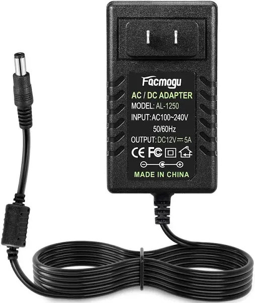 Facmogu 12V 5A Power Adapter AC 100-220V to DC 60W Power Supply Cord