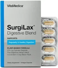 VitaMedica SurgiLax Digestive Blend - All-Natural 5 Day Colon Cleanse - Detox with Cascara Sagrada, Ginger & Milk Thistle for Constipation Relief, Gas & Bloating - 10 Vegan Capsules