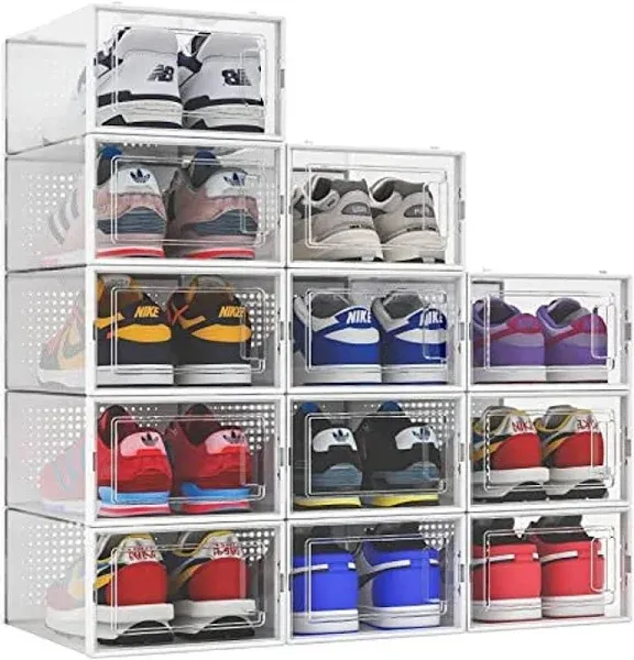 Seseno 12 Pack Shoe Storage Boxes, Clear Plastic Stackable Shoe Organizer Bins