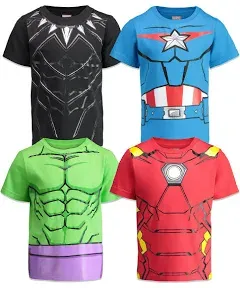 Marvel Boys Captain America Black Panther Iron Man and Hulk T Shirt 4 Pa…