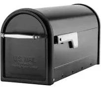 Chadwick Black, Medium, Steel, Post Mount Mailbox with Nickel Handle and Flag