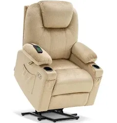 MCombo Large Power Lift Recliner Chair Sofa with Massage and Heat for Big and Tall Elderly People, 3 Positions, Cup Holders, and USB Ports, Extended Footrest, Fabric 7516(Large,Beige)