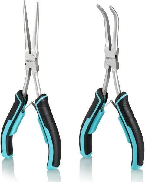 DURATECH 2PCS 7&#034; Long Reach Needle Nose Pliers small size, Blue and Black 