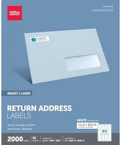 Office Depot Inkjet/Laser Return Address Labels, 0.5&#034; x 1.75&#034;, White, 2000-Pack