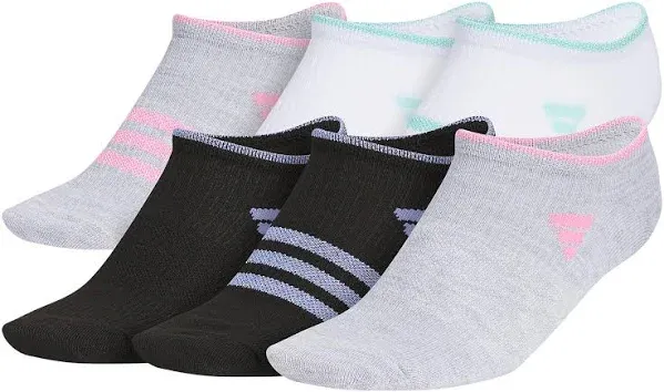 adidas Girls' Kids Superlite 3.0 No Show Athletic Socks (6-Pair) Low-Profile Fit with Targeted Padding and Arch Compression