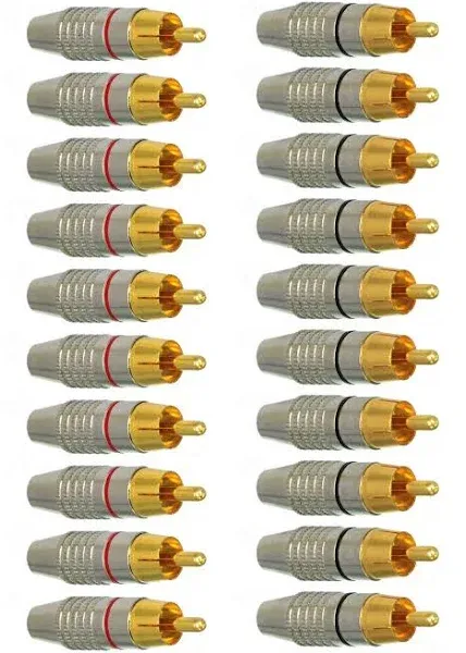 EEEKit 20Pack RCA Male Plug Solder, Gold Audio Video Adapter Connector for Speaker Wire Wall Plate Home Theater Audio Video Receiver Amplifiers and Sound Systems