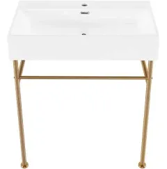 Swiss Madison Claire 30 Ceramic Console Sink White Basin, Brushed Gold