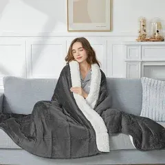  Sherpa Weighted Blanket Queen Size - 60&#034;x80&#034; 15lbs 60&#034; x 80&#034; 15lbs Dark Grey