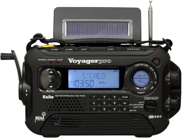 Kaito Voyager Pro Ka600 Digital Solar Dynamo Crank AM/FM/LW/SW & NOAA Weather Emergency Radio