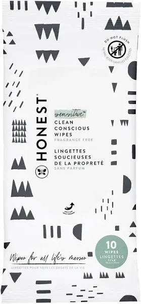 The Honest Company Clean Conscious Unscented Wipes | Over 99% Water, Compostable, Plant-Based, Baby Wipes | Hypoallergenic for Sensitive Skin, EWG Verified | Pattern Play, 10 Count