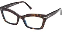 Tom Ford FT5766-B 052 Dark Havana Blue Block Lenses Cat Eye Women&#039;s Eyeglasses